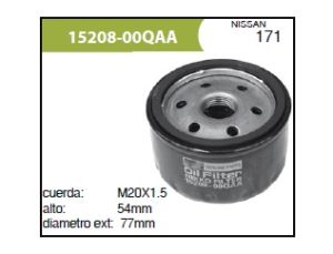 FILTRO PARA ACEITE NISSAN APRIO 15208-00QAA-ASIA