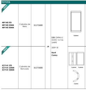 METALES DE BIELA TOYOTA CAMRY 4B9140-025